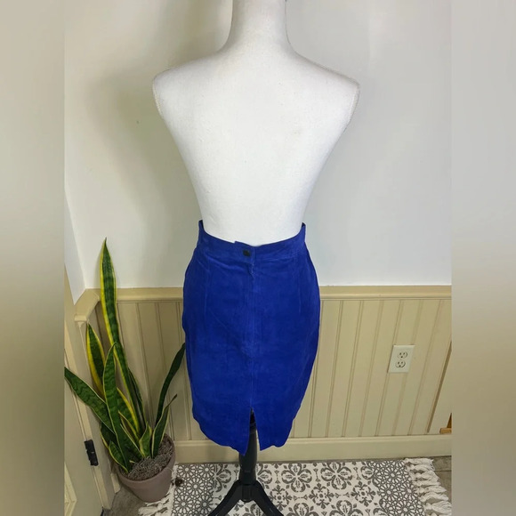 Vintage PS Sport Blue Suede Chic Pencil Skirt Leather Size 6 Y2K Western Rodeo - Picture 8 of 13